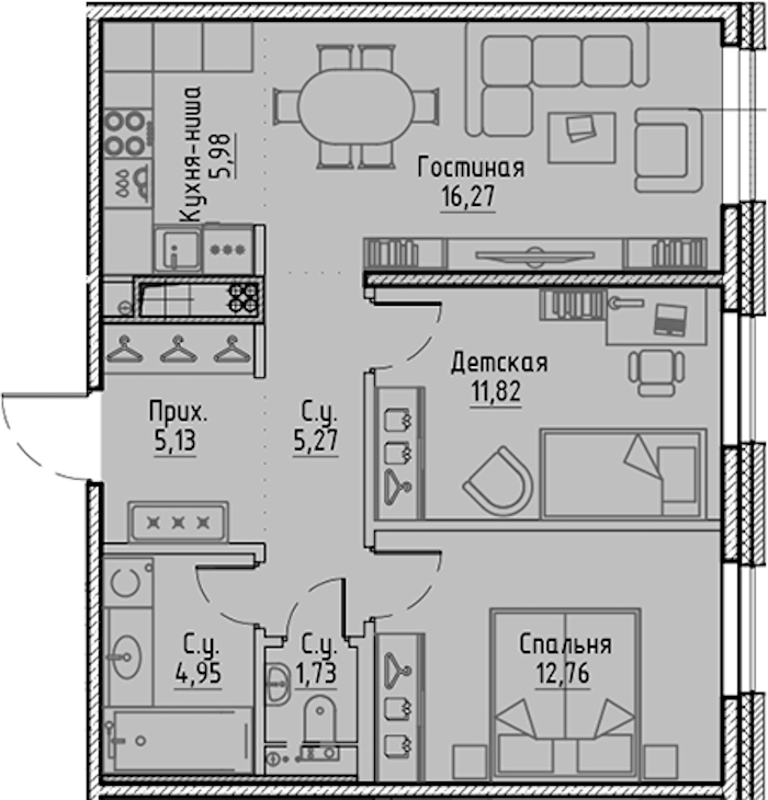 2-комнатная квартира 63.91 м², 6/10 эт., ЖК «LEGENDA Сампсониевский 32»